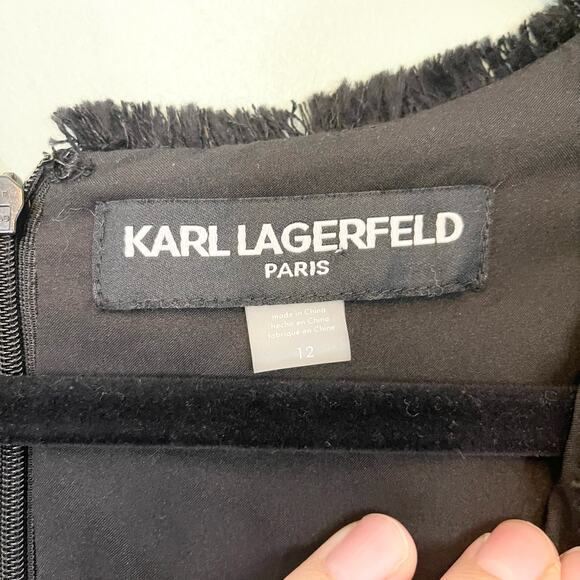 Karl Lagerfeld Paris Dress Womens 12 Black Fringes Mini Sheath Sleeveless NWOT - Picture 9 of 10